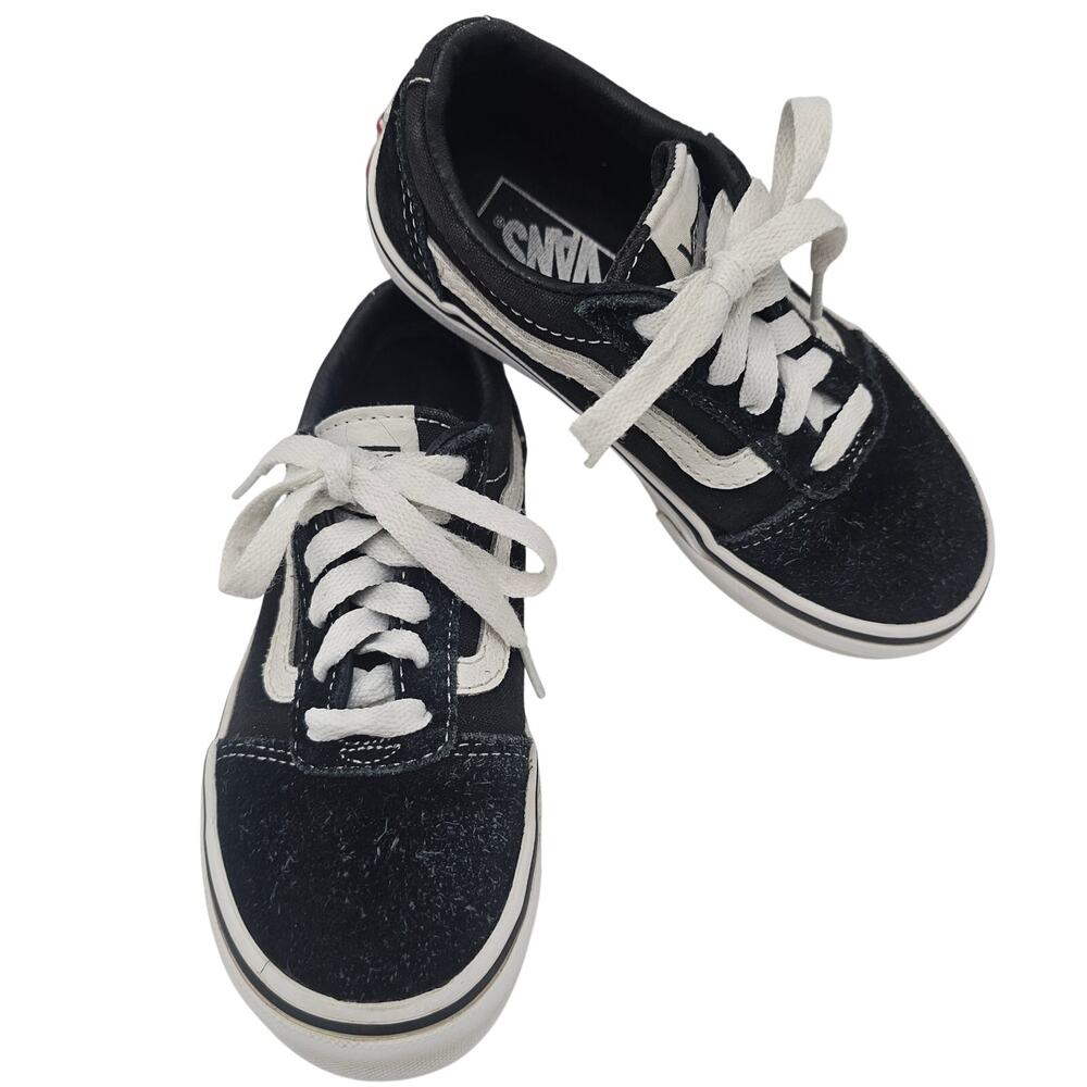 Vans Ward Low Top Kids Sneakers Black Suede / White Stripe Youth 12.0 (12C)